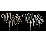 Štrasový nápis so zápichom Mr+Mrs zlatý